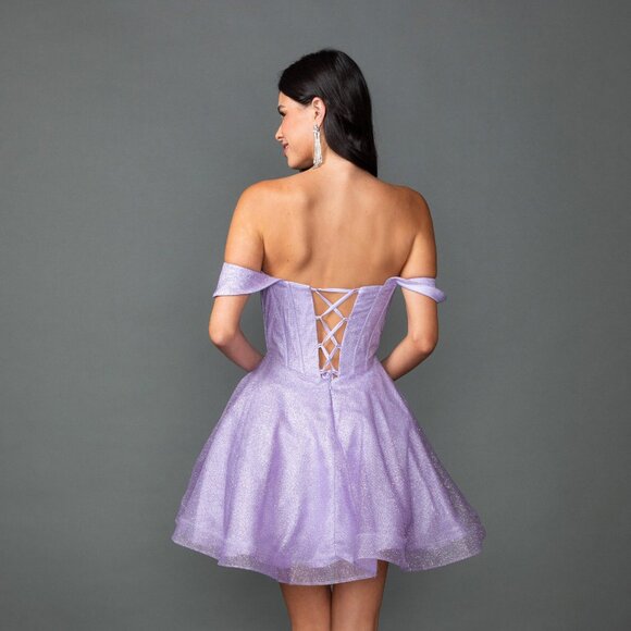 New Off The Shoulder Blush Short Fashion Forward Dress w/ Lace Up Back DQ 3425 - Picture 4 of 9